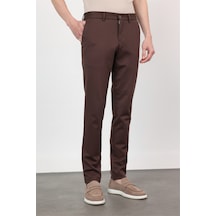 İmza Kahverengi Yan Cep Kendinden Desenli Örme Jogger Slim Fit Esnek Pantolon 1003260174