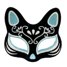 Siyah Renk Süet Kaplama Üzeri Gümüş Mavi Simli Kedi Maskesi 17x14 Cm 5691 "