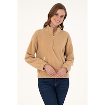 U.S. Polo Assn. Kadın Kum Dik Yaka Fermuarlı Polar Sweatshirt 50297401-VR085