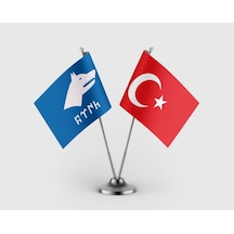 Mavi Götürk Ve Türk Bayrağı İkili Saten Masa Bayrağı Takımı Diğer