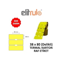 Elitrulo Termal Karton Raf Etiketi 38mm X 80mm Delikli Sarı - 500 Adet Genel