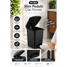 Slim Pedallı Banyo Mutfak Çöp Kovası 10 Litre Ergonomik Tasarım Plastik Malzeme İle Kullanışlı Siyah