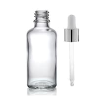 30ml Şeffaf Cam Damlalıklı, 24 Adet, Gümüş Kapak Beyaz Emzik, Ecza Şişesi, Damlalıklı Şişe, Propolis Şişesi, Damlatmalı Şişe, Saç Serum Şişesi, Ecza Şişesi