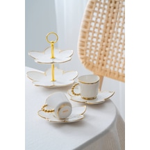 Acar Joyce 2 Kişilik Standlı Kahve Fincan Takımı Gold - 90 Ml Beyaz/gold