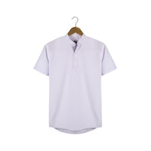 Erkek Lila Hakim Yaka Yarım Patlı Ekoseli Kısa Kollu Slim Fit Gömlek Lila