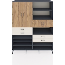 Kronos Gardrop 11 Raflı 4 Çekmeceli 4 Kapaklı 176x59x221 Antrasit-çam/aytaşı Çam/aytaşı
