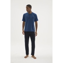 Angbutik Kocabey 2209-1 Erkek Süper Battal Midi Yaka Pijama Takım İndigo