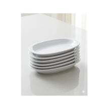 12 Adet Melamin Oval Kayık Tabak Seti 15 X 9 Cm - Kahvaltılık Ve Mezelik Servis Tabağı Beyaz Beyaz