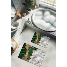 Yıkanabilir Kaymaz Tabanlı Modern Desenli 2'li Banyo Paspas Takımı Bps0029 Renkli