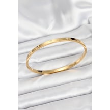 316l Çelik Gold Renk Zirkon Taşlı 65 Mm İnce Kadın Kelepçe Bileklik - Çok Renkli