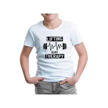 Bodybuilding Lifting Theraphy Beyaz Çocuk Tshirt 001