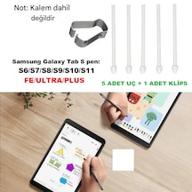 Samsung Galaxy Tabs10/s10 Fe/s10ultra/s10plus Yedek Kalem Ucu 5 Tane Ekranı Kirletmez S Pen Uyumlu Beyaz