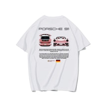 Brz Collection Unisex Oversize Porsche 911 T-shirt Beyaz-beyaz Beyaz
