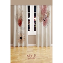 Art Flora Desenli Süet Oturma Odası Salon Fon Perde Baskılı Ekstrafor Büzgü 2 Kanat Prd-1029 Çok Renkli
