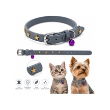 Gerçek Deri Kedi Ve Küçük Irk Köpek Tasması Yıldız Detaylı Zilli - Gri