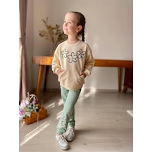 Çiçekli Kanguru Cepli Kız Çocuk 2'li Takım Yeşil