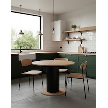 Güneş Model Mdf Ayaklı 90cm Çaplı Yuvarlak Mutfak Masası Sandalye Yok Atlantik Çam-siyah