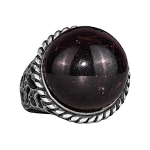 925 Ayar Gümüş Erkek Yüzük Doğal Yıldız Garnet Taşı - Nadir İşlenmemiş Garnet Kaboşon Gümüş