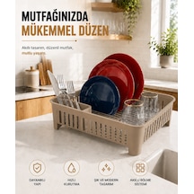 Bulaşıklık Tezgah Üstü Tabak Bardak Kurutmalık Plastik Bulaşık Sepeti 33x41 Cm Bej S-10567