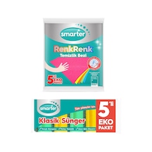 Smarter Klasik Bulaşık Süngeri 5 li + Renk Renk Temizlik Bezi 5 li