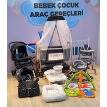 15 Parça Yeni Doğan Bebek Çeyiz Seti Puset Mama Sandalyesi Ana Kucağı Beşik Bebek Arabası.. Siyah Siyah