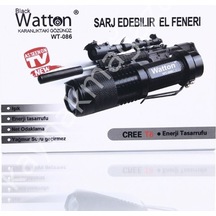800 Lümen T6 Şarjlı El Feneri Wt -086 Siyah