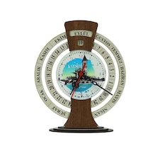 E38 El İşçiliği Kayseri Saat Kulesi Ahşap Takvimli Masa Saati 25x20 Cm- 6009