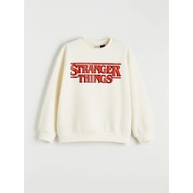 Lc Waikiki Ekru Stranger Things Baskılı Kız Çocuk Kalın Sweatshirt
