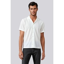 Erkek Beyaz Kısa Kollu Slim Fit Desenli Pamuklu Yazlık Gömlek Beyaz