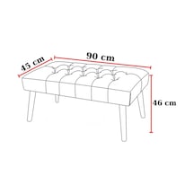 Waterybrook Bench Bank - Keten Kumaş - Siyah Ahşap Ayaklı - 90x45 Cm - Modern Retro Tasarım - Oturma Pufu Koyu Gri