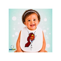 Süperman Keten Bebek Mama Önlüğü Yumuşak - Emici - Yıkanabilir - Özel Tasarım P183 Çok Renkli