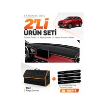 Mg Hs 2018-2024 Uyumlu Torpido Örtüsü + Deri Bagaj Çantası + Sticker Seti - Siyah Kahverengi