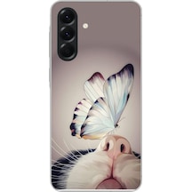 Samsung Galaxy A56 Uyumlu Kelebekli Kedi Baskılı Silikon Kılıf Renkli