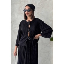 Verymoda Önden Bağlamalı Plise Gömlek - F1739 Siyah