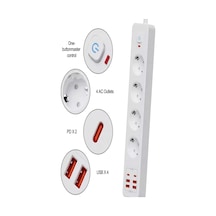 Termal Akım Korumalı 4 Lü Priz 4x Usb 2x Type-c Çıkışlı Grup Priz Çoğaltıcı 3500w Beyaz