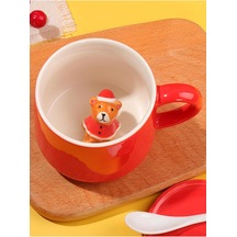 Mukko Home 3d Kırmızı Şapkalı Ayıcık Sevimli Biblo Sürpriz Porselen Kupa 350 Ml, Şık Ve Eğlenceli,kırmızı Beyaz - Çok Renkli