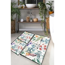 GREEN  IN  FLOWER DJT 3 LU SET Banyo Halısı Banyo Paspası Çok Renkli