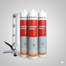 Würth Duşakabin Silikonu Beyaz Su Geçirmez Ve Sızdırmaz 310 Ml 3 Adet + Silikon Tabancası Beyaz