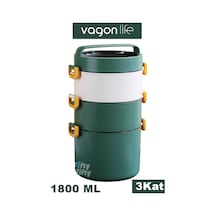 Vagonlife Lunch Box 3 Katlı Büyük Boy 1800 Ml Ofis-okul İçin Yeni Nesil Sefer Tası-fflbox3kat1800ml Yeşil