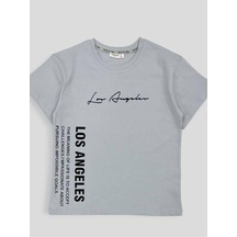 Breeze Erkek Çocuk Los Angeles Yazılı Pamuklu Tshirt-14629 Gri