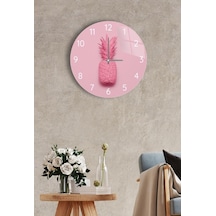 Çap 37 Cm Pembe Ananas Dekoratif Cam Saat Pembe