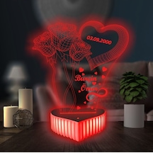 Sevgililer Günü Kalpli Güllü Hediye 16 Renkli Kumandalı