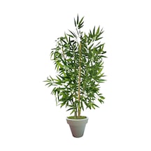 100 Cm 4 Gövdeli Yapay Bambu Agacı Beyaz Plastik Saksı Yeşil
