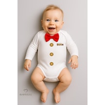 Babyden's Mini Boss Papyonlu Erkek Bebek Zıbın Uzun Kollu Yenidoğan Bebek Body Kırmızı Kırmızı