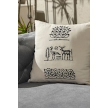 Hitit Desen El Baskısı Kırlent Kılıfı 2 Li Set 45x45 Cm %100 Orga