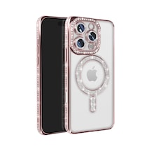 Newface Apple İphone 16 Pro Max Kılıf Joke Simli Magneticsafe Kılıf - Pembe