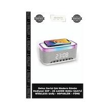 Delux Serisi Şık Modern Günün Hediyesi Skp - 26 Lason Işıklı Saatli Wireless Şarj - Hoparlör - Füme