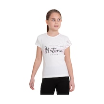 Beyaz Nature Baskılı Bisiklet Yaka 5-12 Yaş Tişört 2037-2 Beyaz
