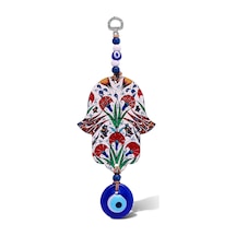 İlyasoğlu Hamsa Lazer Kesim Tahta Renkli Desenli Duvar Süsü Cam Nazarlık Sallantılı Tahta Model 2 26x10cm