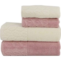 Romans Hazal 4Lü Banyo Havlu Takımı Krem/Lila